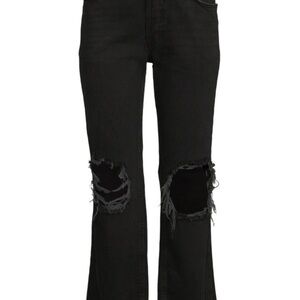 Free People Maggie Mid Rise Straight Jean Distressed Raw Hem Washed Black 27 NWT